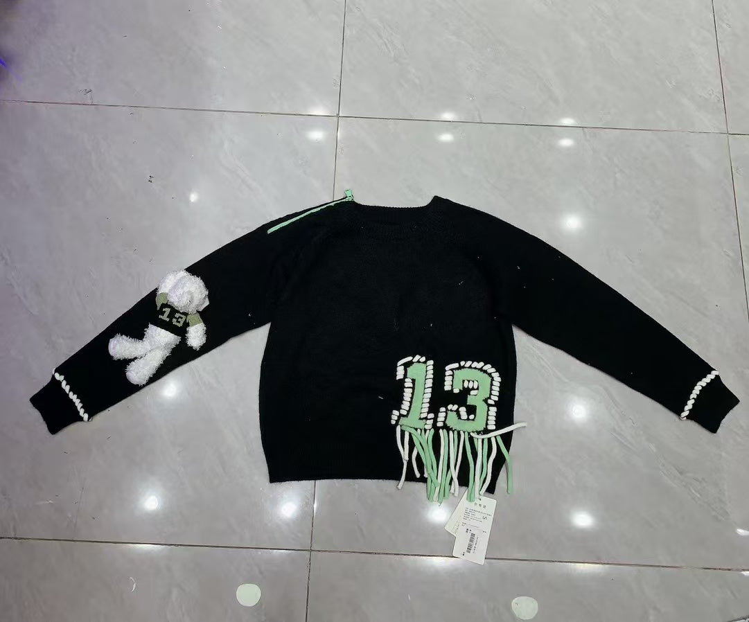 Little Bear Jacquard Tassel Sweater