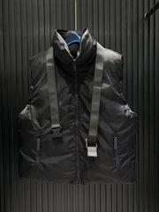 Stand up collar, waist belt, down vest
