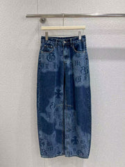 Vintage gradient letter washed denim jeans