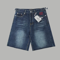 Embroidered denim shorts
