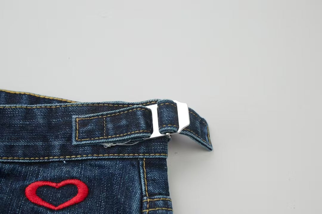 Embroidered denim shorts
