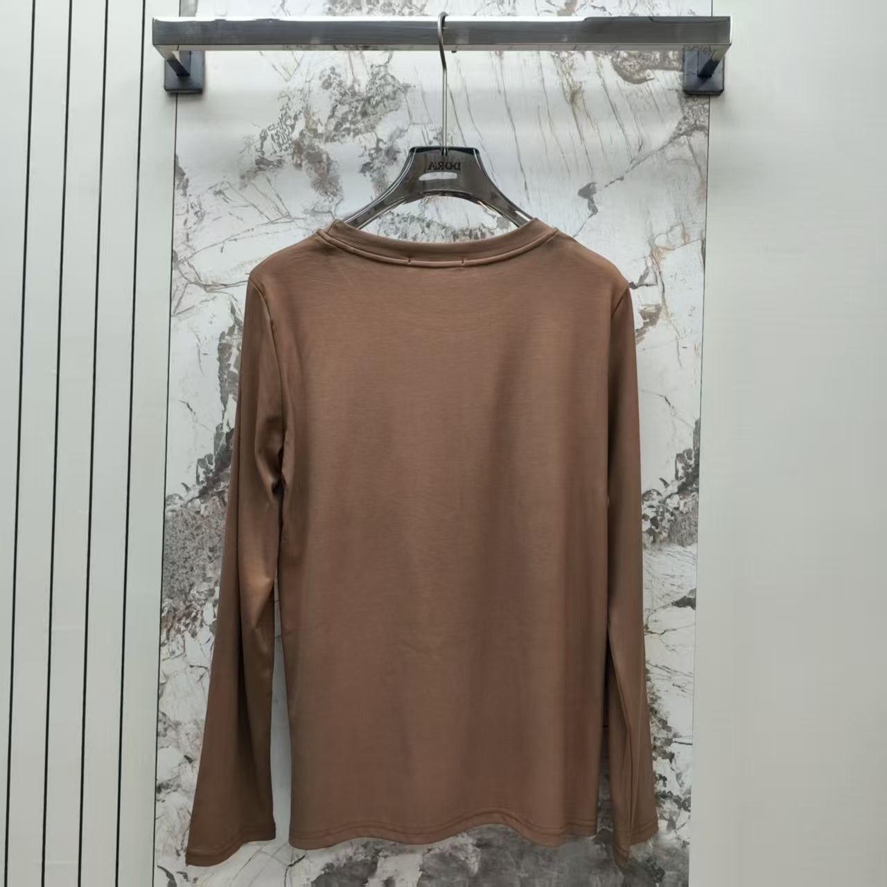 Embroidered round neck long sleeved top