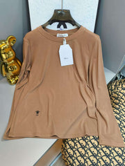 Embroidered round neck long sleeved top