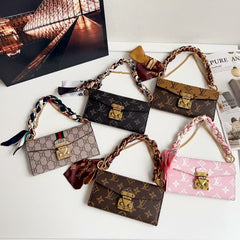 Postman leather case+special silk scarf chain phone case