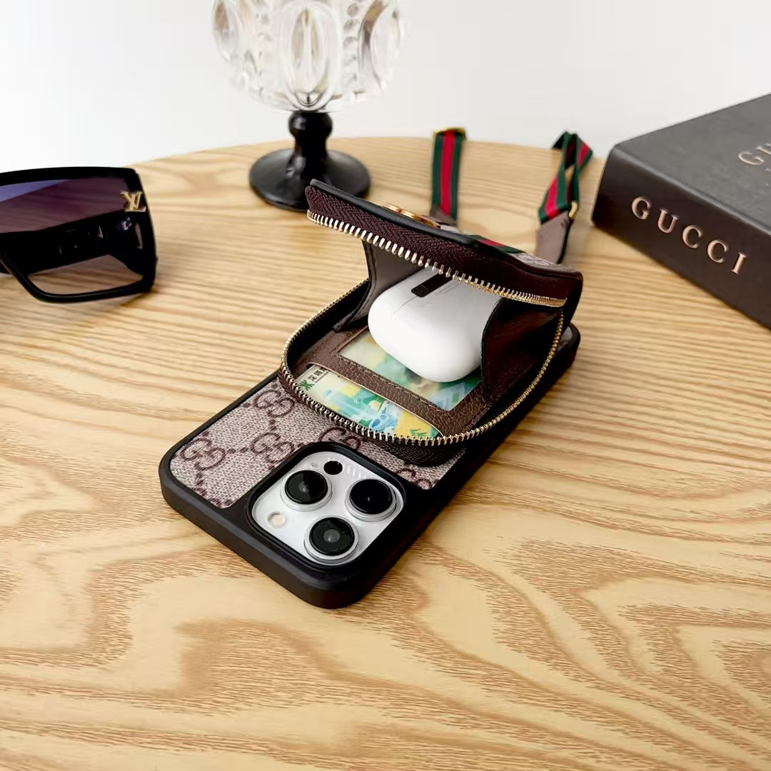 Vertical zipper card case phone case