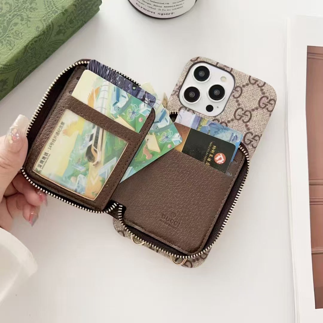 Zipper horizontal and vertical card case phone case