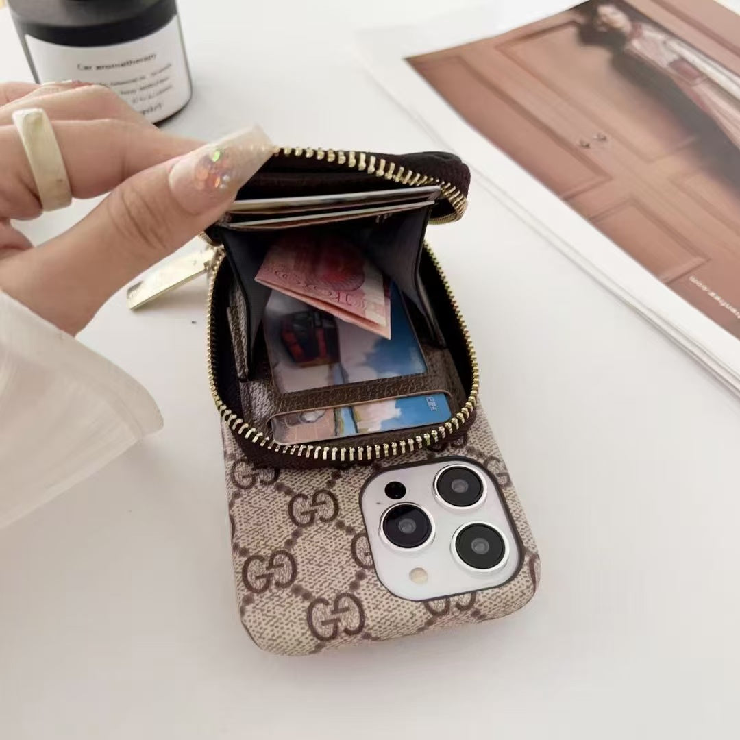 Zipper horizontal and vertical card case phone case