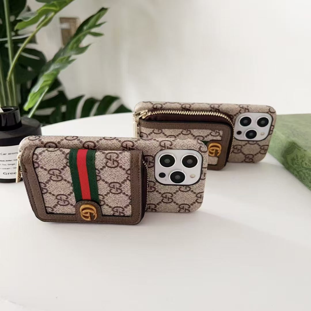 Zipper horizontal and vertical card case phone case