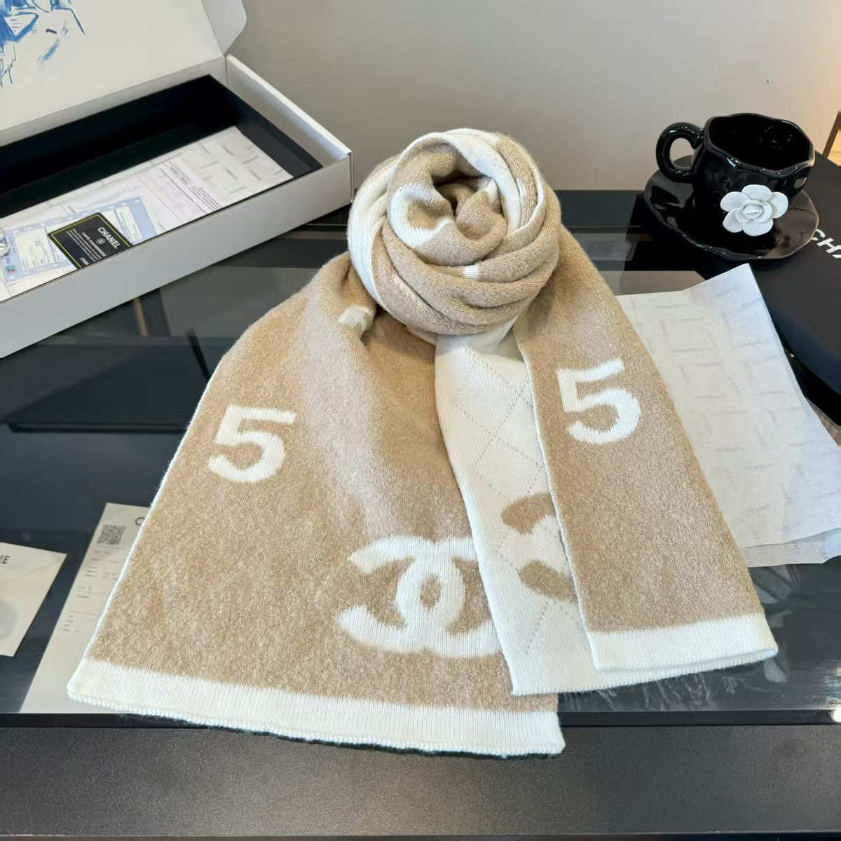 Fashionable embroidered knitted yarn scarf