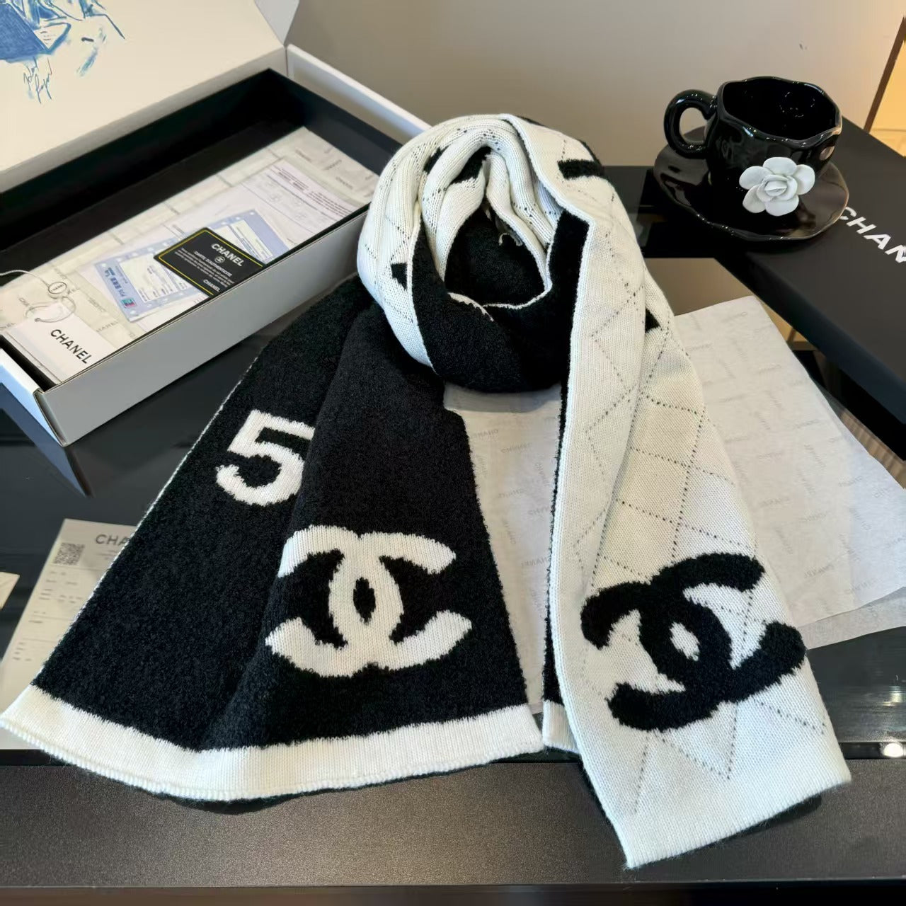 Fashionable embroidered knitted yarn scarf