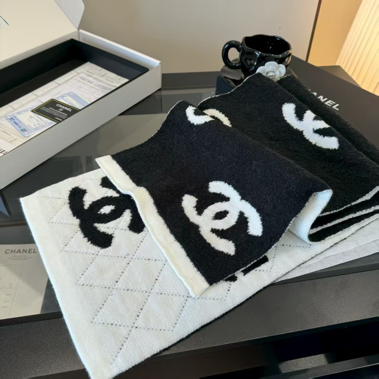 Fashionable embroidered knitted yarn scarf