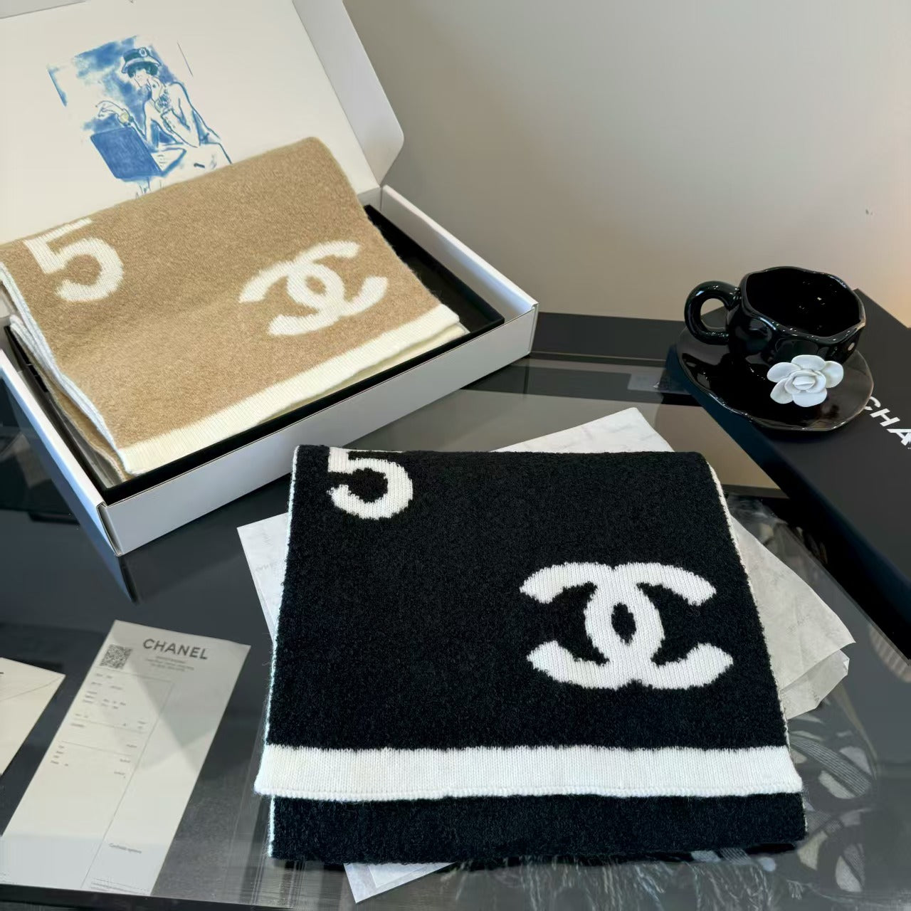 Fashionable embroidered knitted yarn scarf