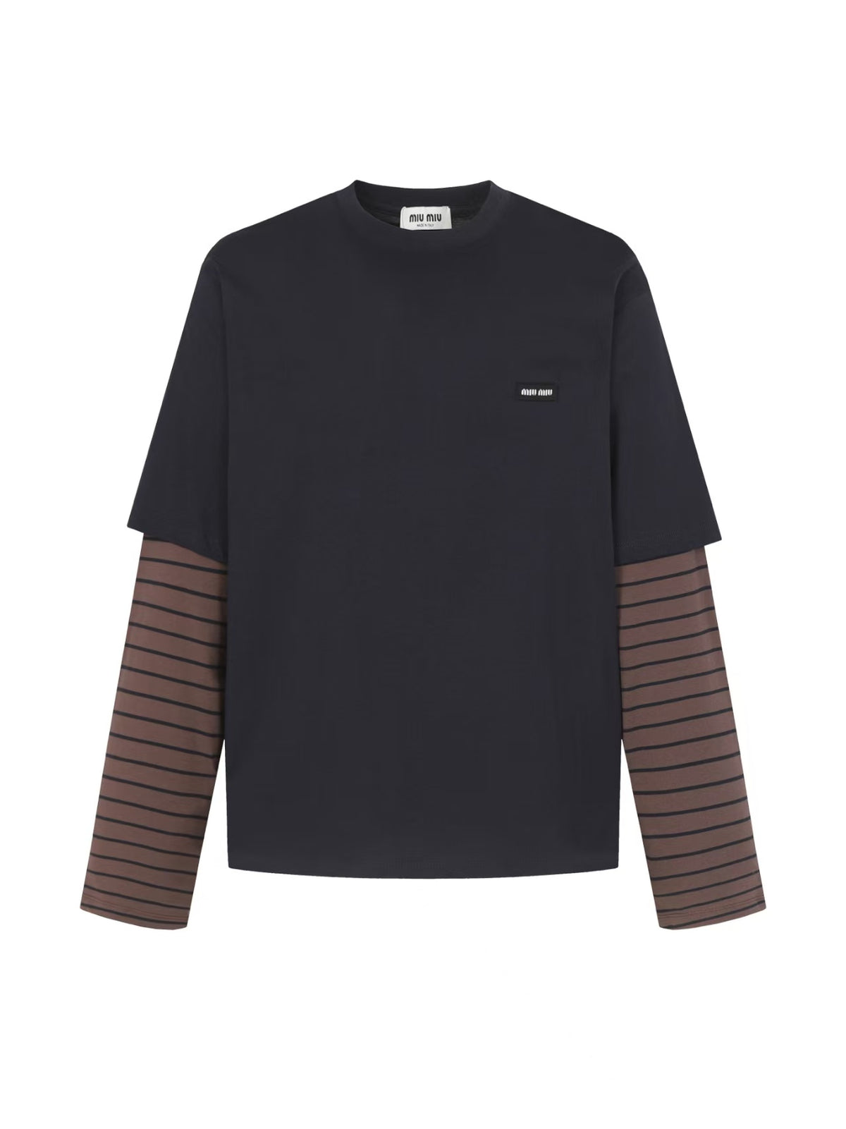 Logo Brown Stripe Fake Two piece Long Sleeve