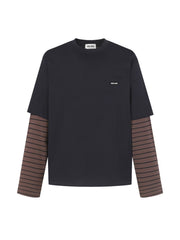 Logo Brown Stripe Fake Two piece Long Sleeve