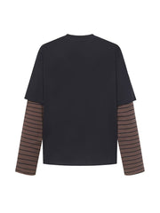 Logo Brown Stripe Fake Two piece Long Sleeve