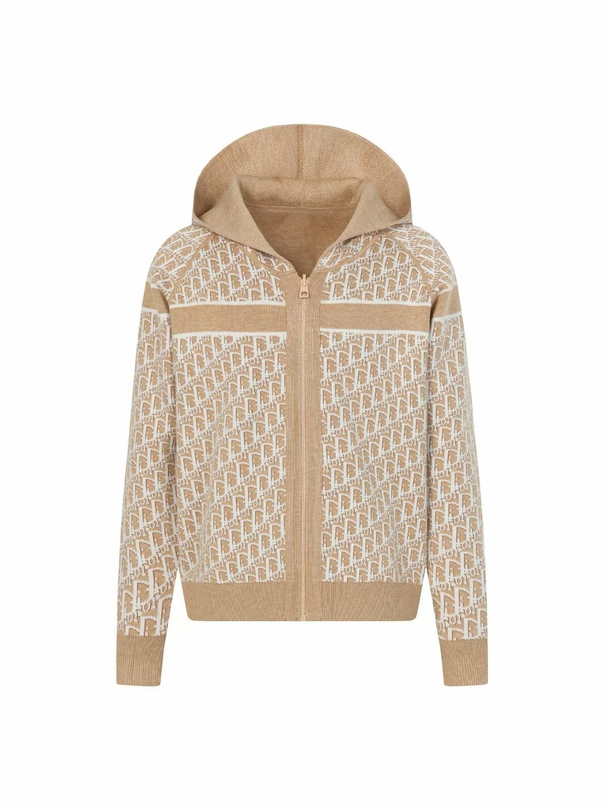 Double sided jacquard cashmere knitted hoodie