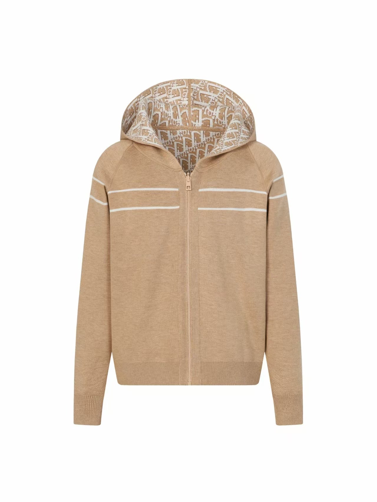 Double sided jacquard cashmere knitted hoodie