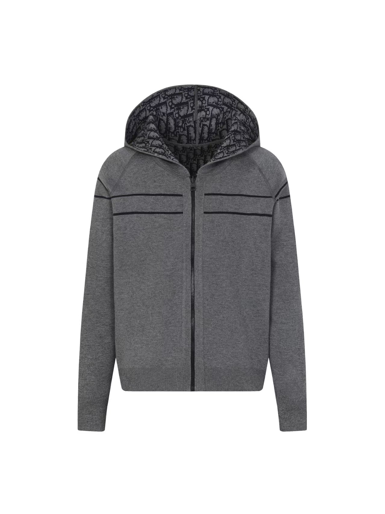 Double sided jacquard cashmere knitted hoodie