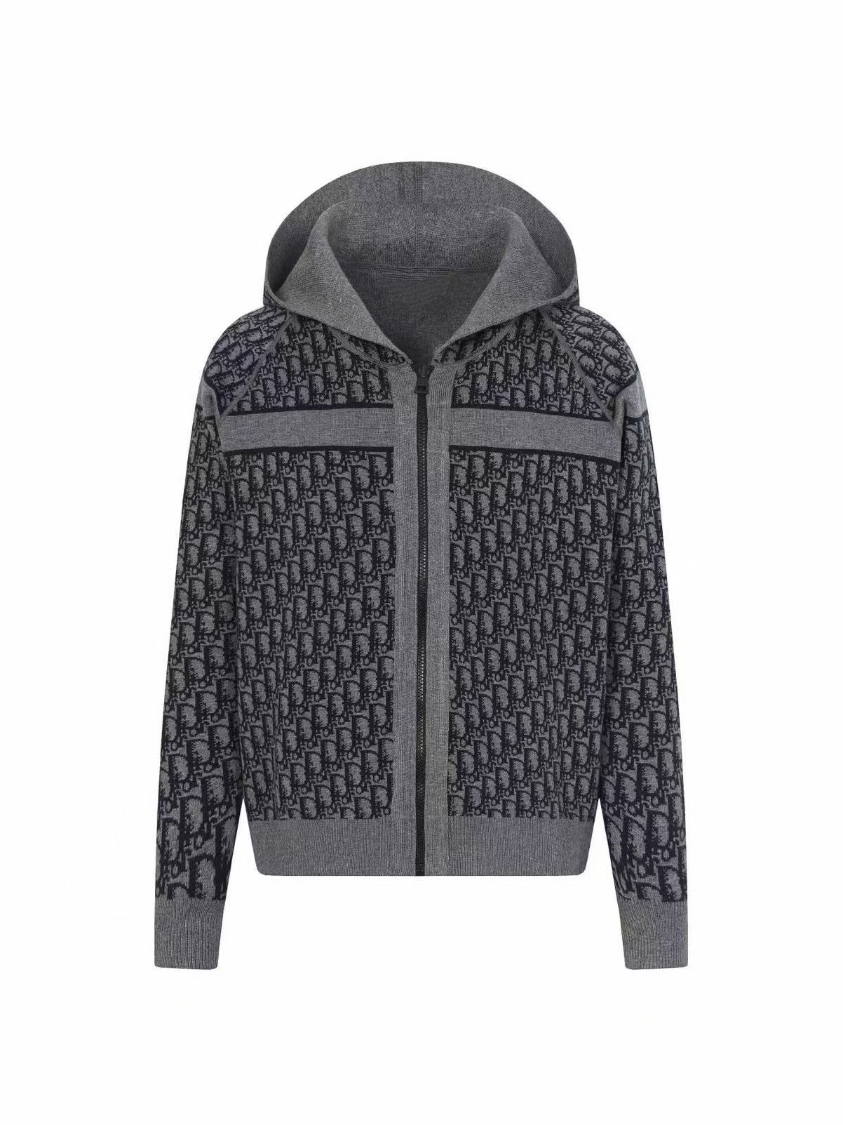 Double sided jacquard cashmere knitted hoodie