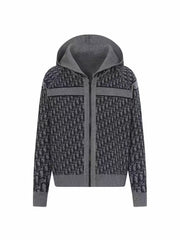 Double sided jacquard cashmere knitted hoodie