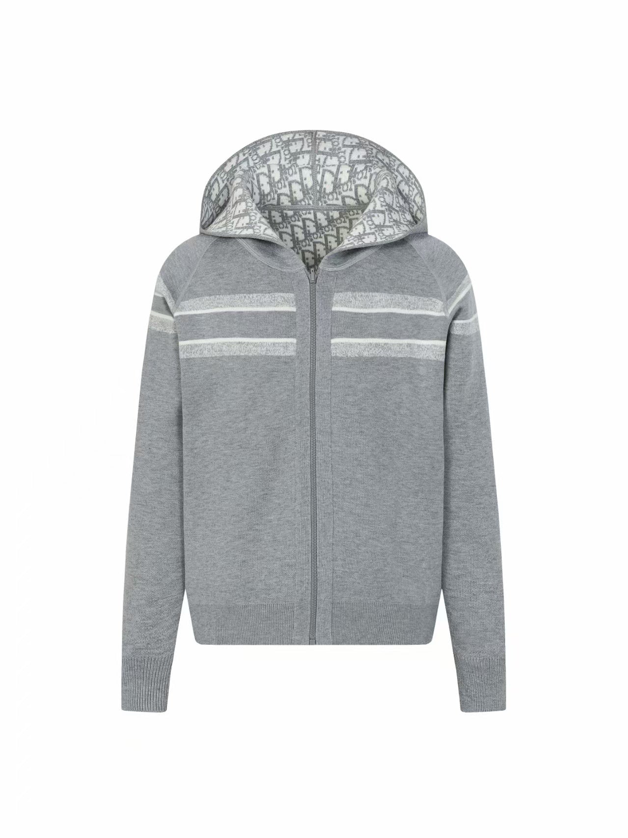 Double sided jacquard cashmere knitted hoodie