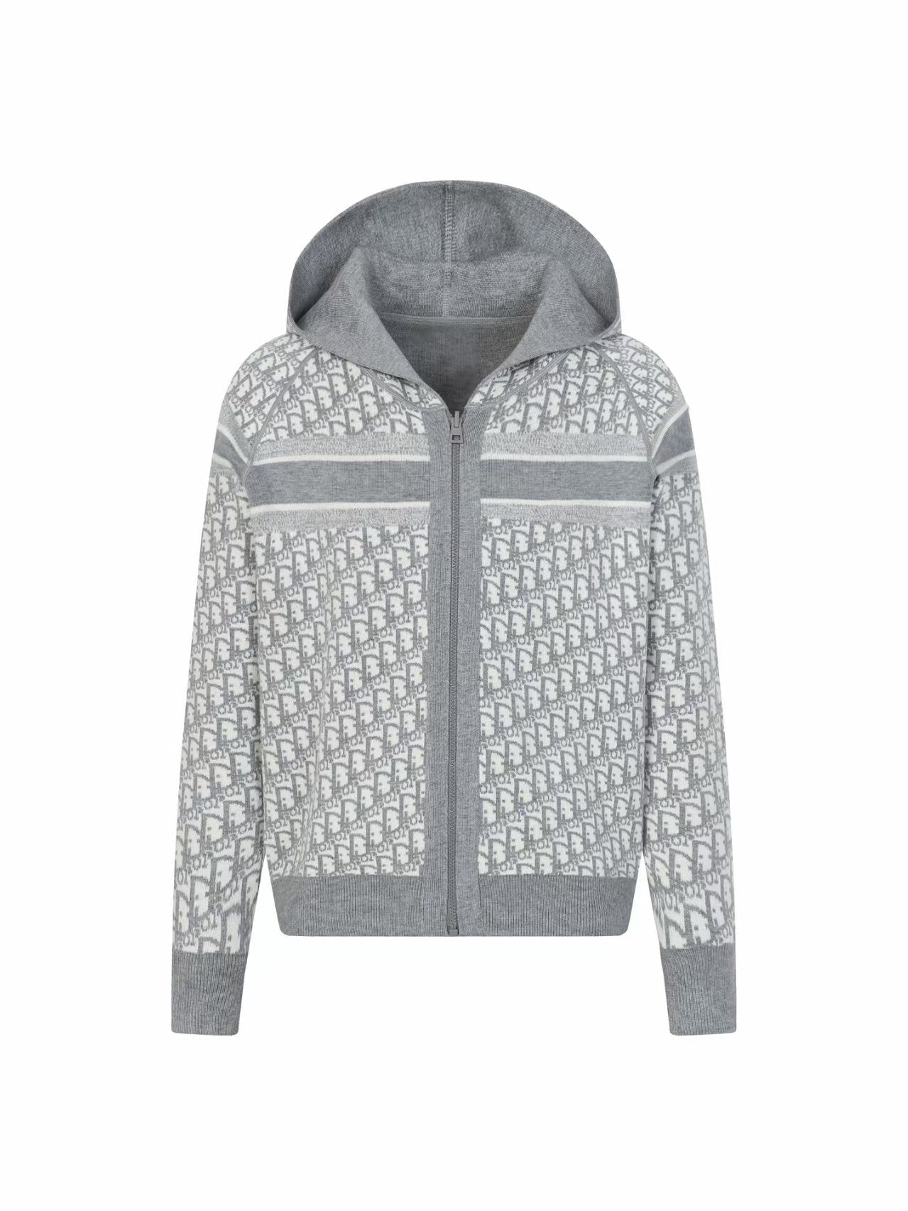 Double sided jacquard cashmere knitted hoodie