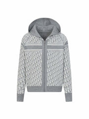 Double sided jacquard cashmere knitted hoodie
