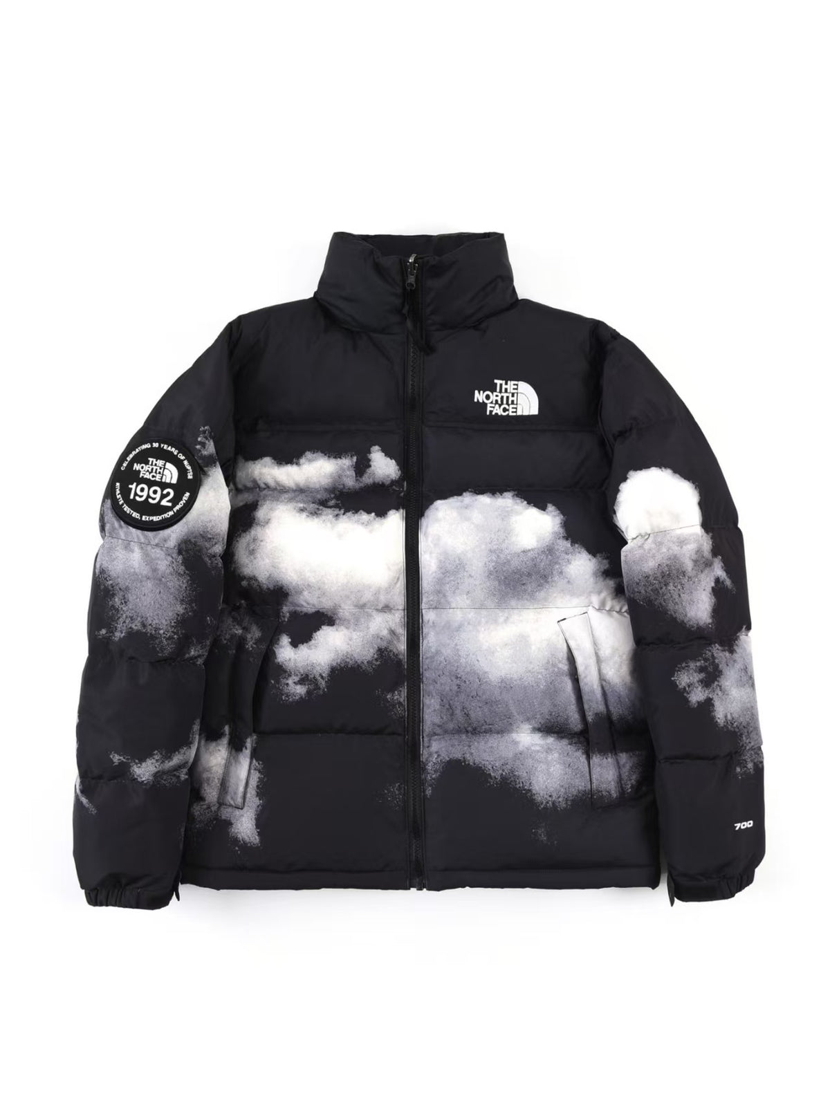 Cloud printed black down jacket