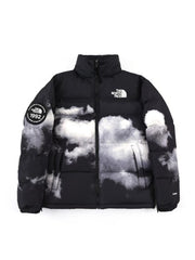 Cloud printed black down jacket
