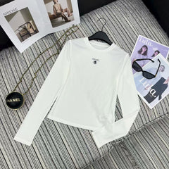Women's sequined letter printed round neck long sleeved shirt