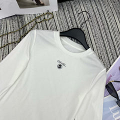Women's sequined letter printed round neck long sleeved shirt
