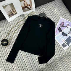 Women's sequined letter printed round neck long sleeved shirt