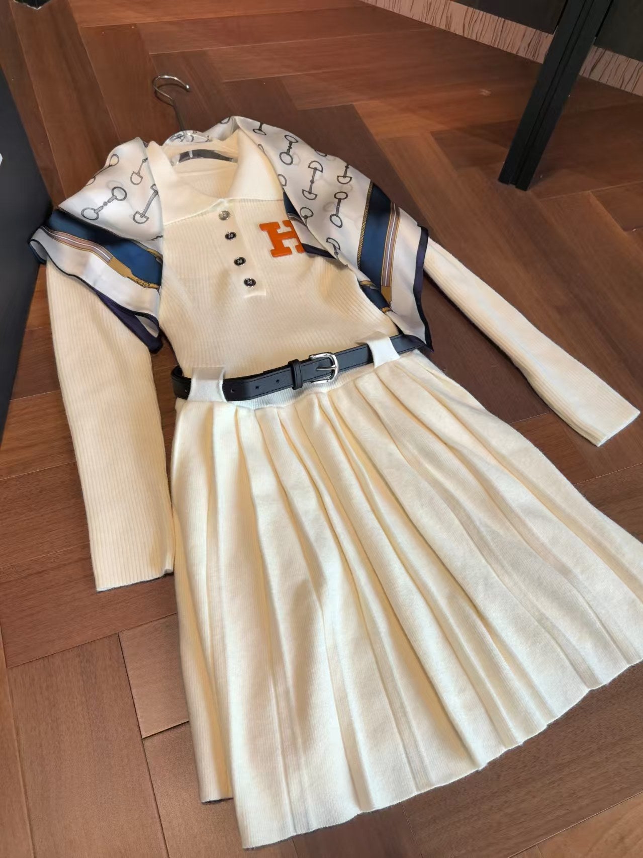 Knitted dress (with belt and scarf included)