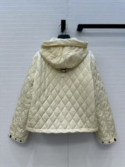 Women's diamond shaped quilted hooded cotton jacket