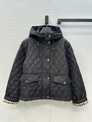 Women's diamond shaped quilted hooded cotton jacket