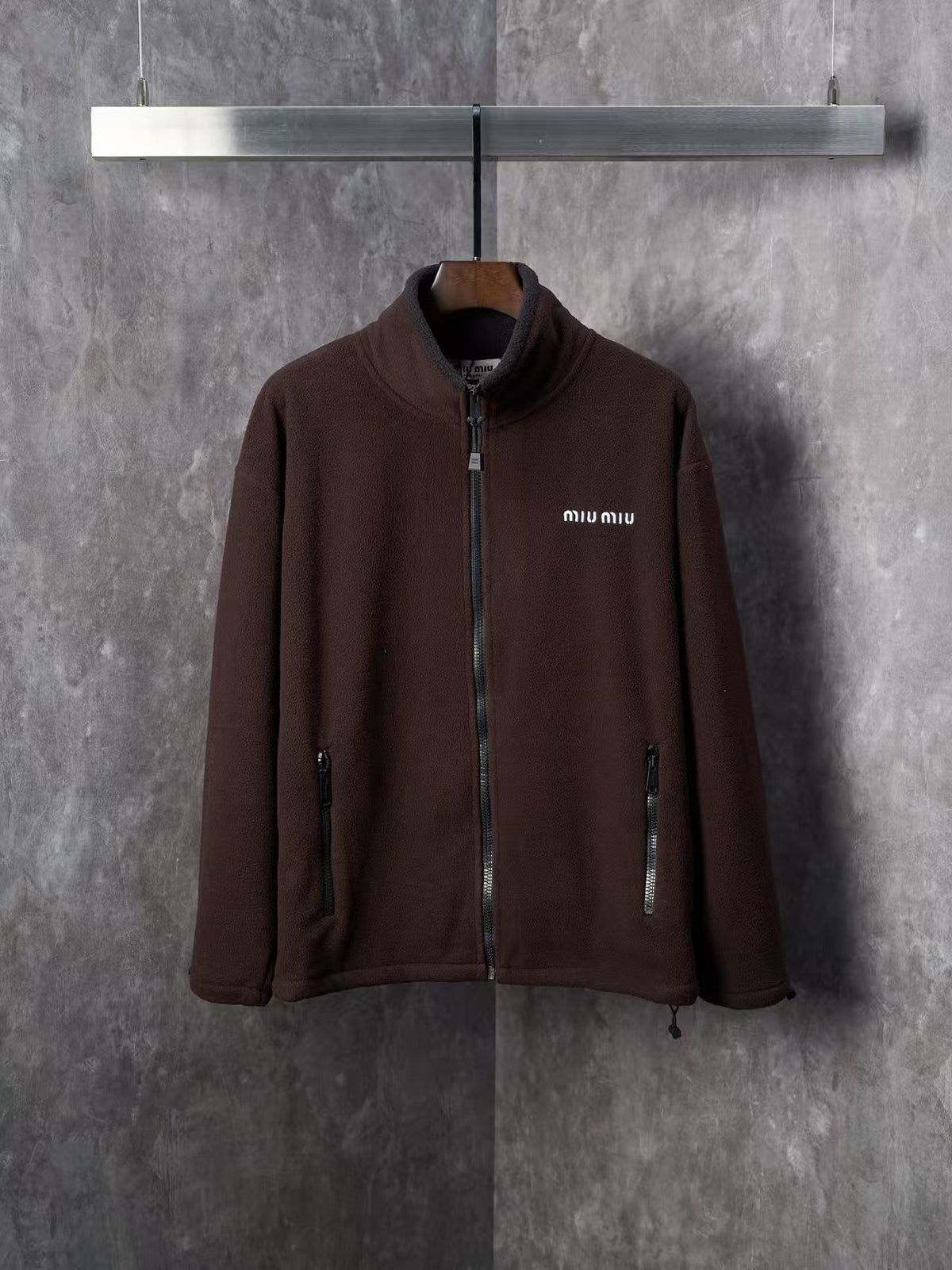 Embroidered fleece zipper jacket jacket