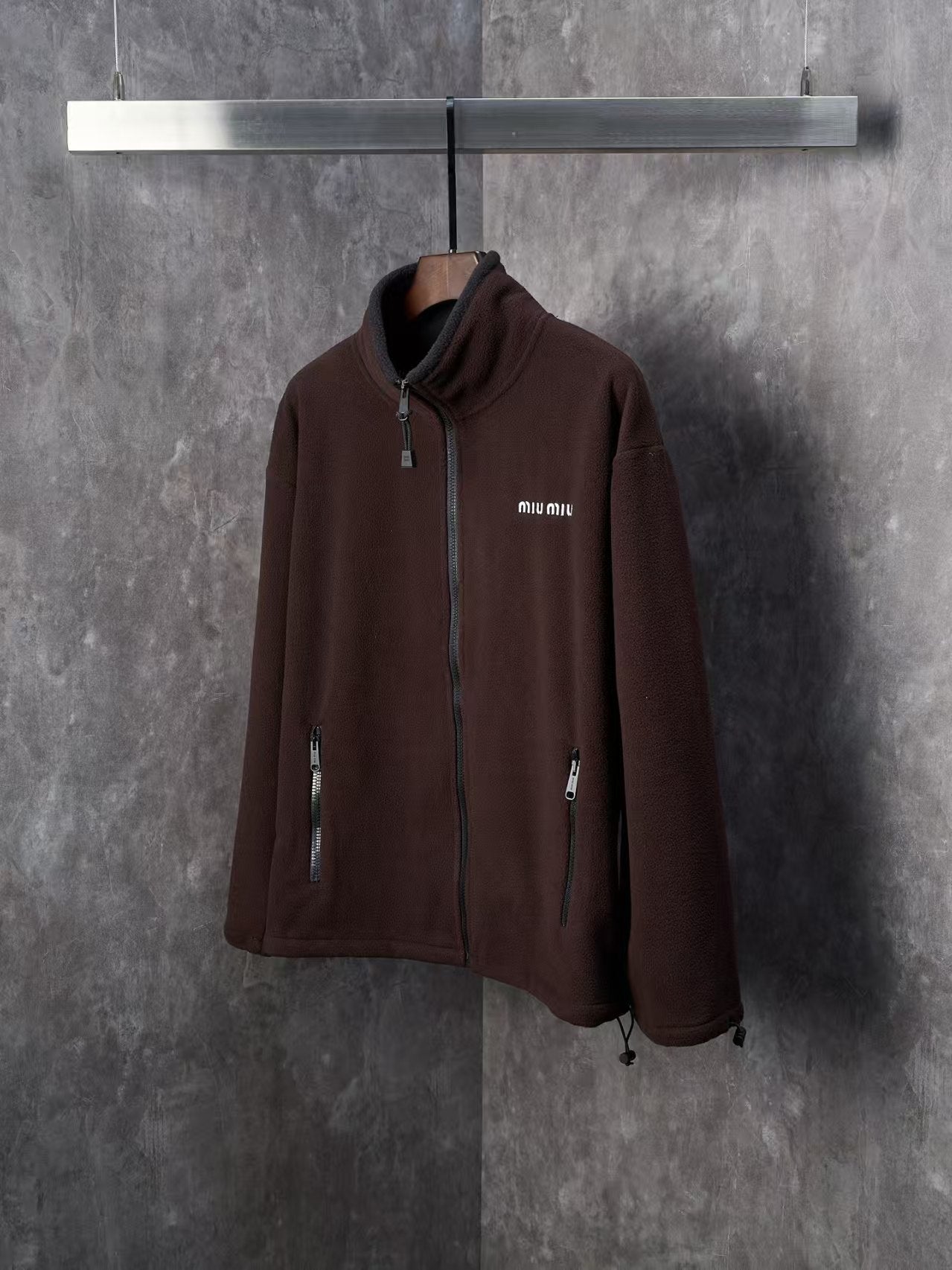 Embroidered fleece zipper jacket jacket