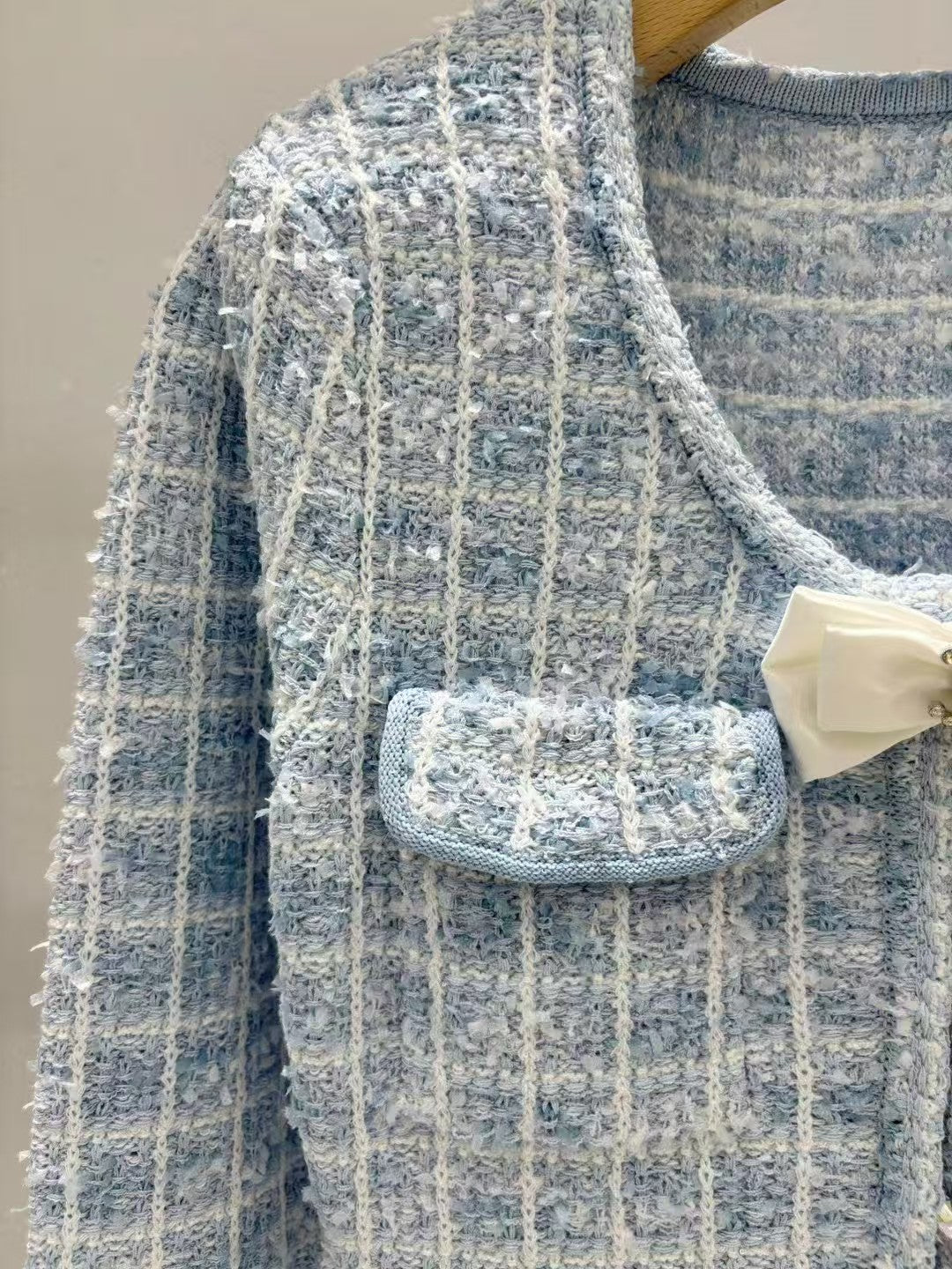 New blue mixed color long sleeved knitted dress