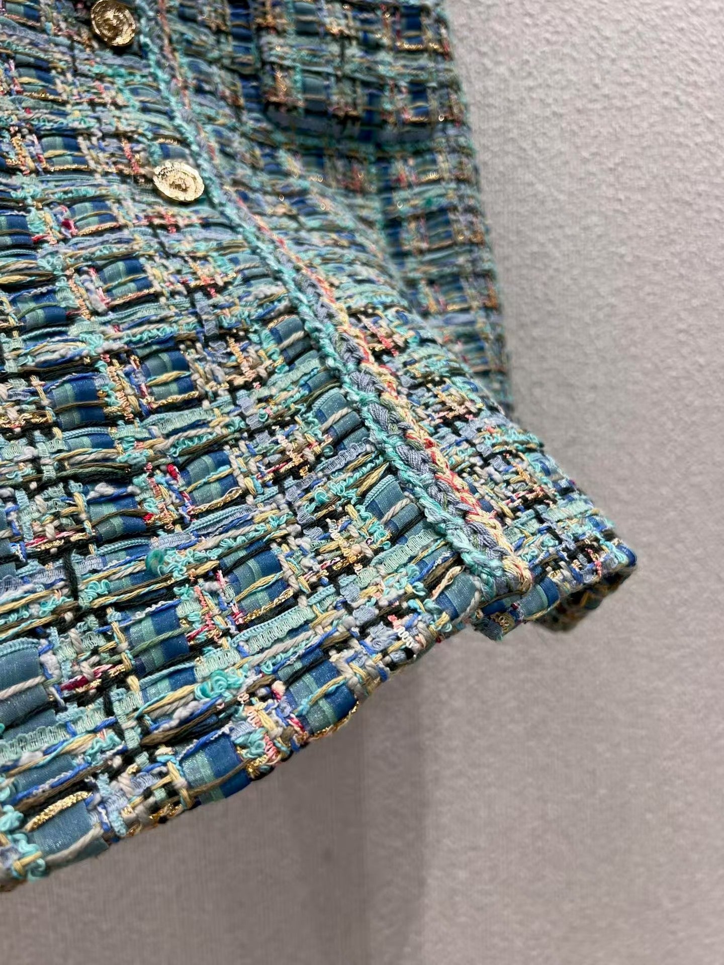 Blue green tweed sleeveless dress