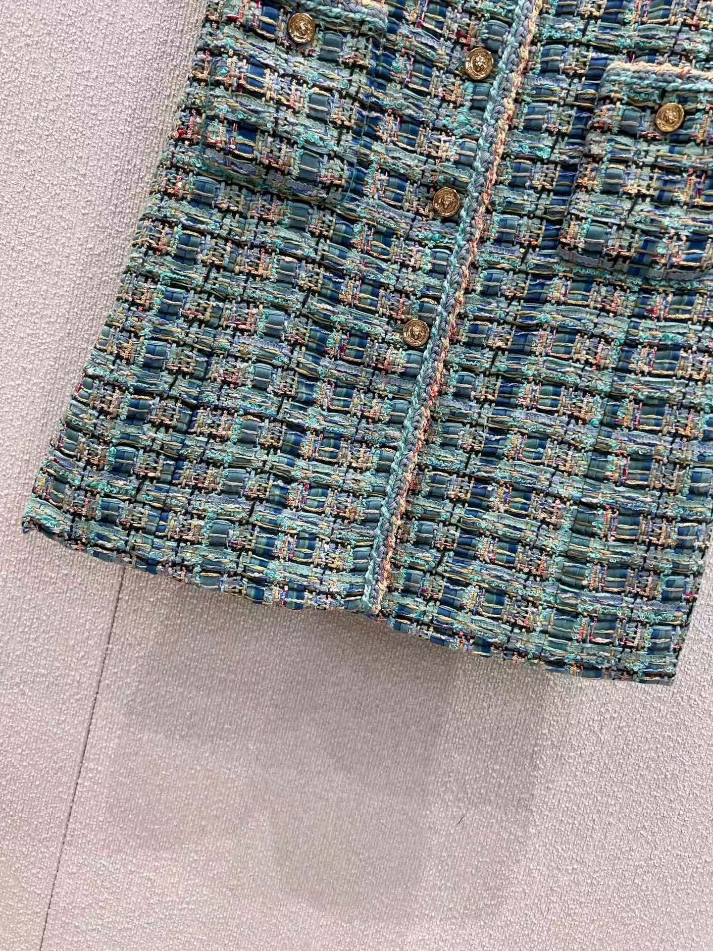 Blue green tweed sleeveless dress