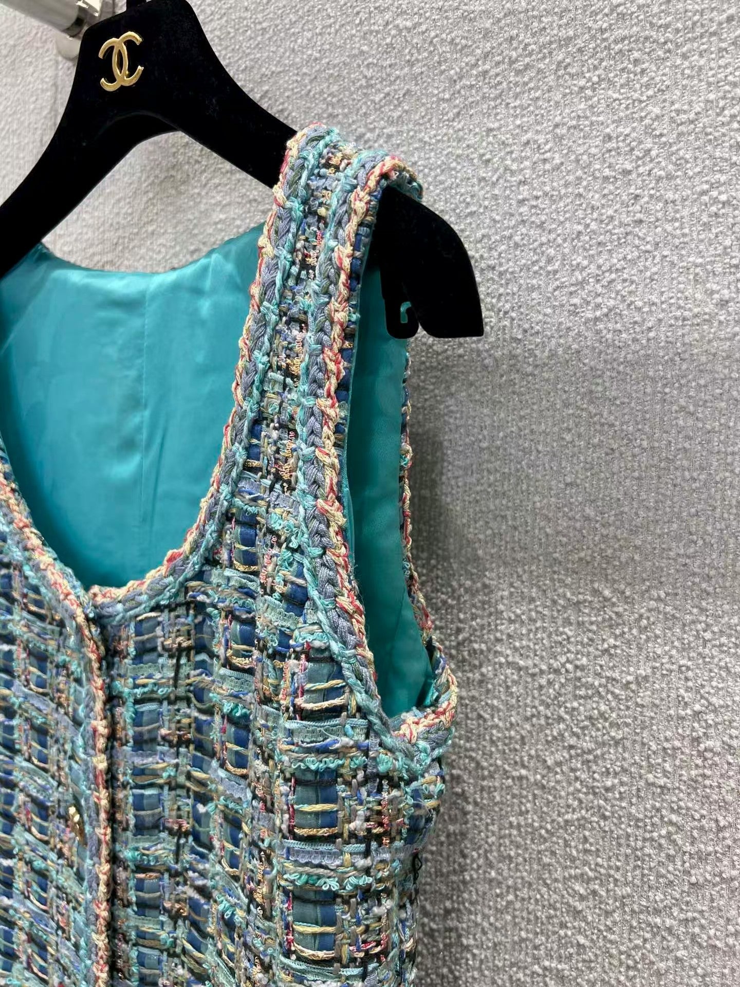 Blue green tweed sleeveless dress