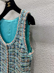 Blue green tweed sleeveless dress