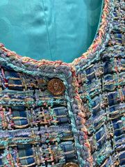 Blue green tweed sleeveless dress