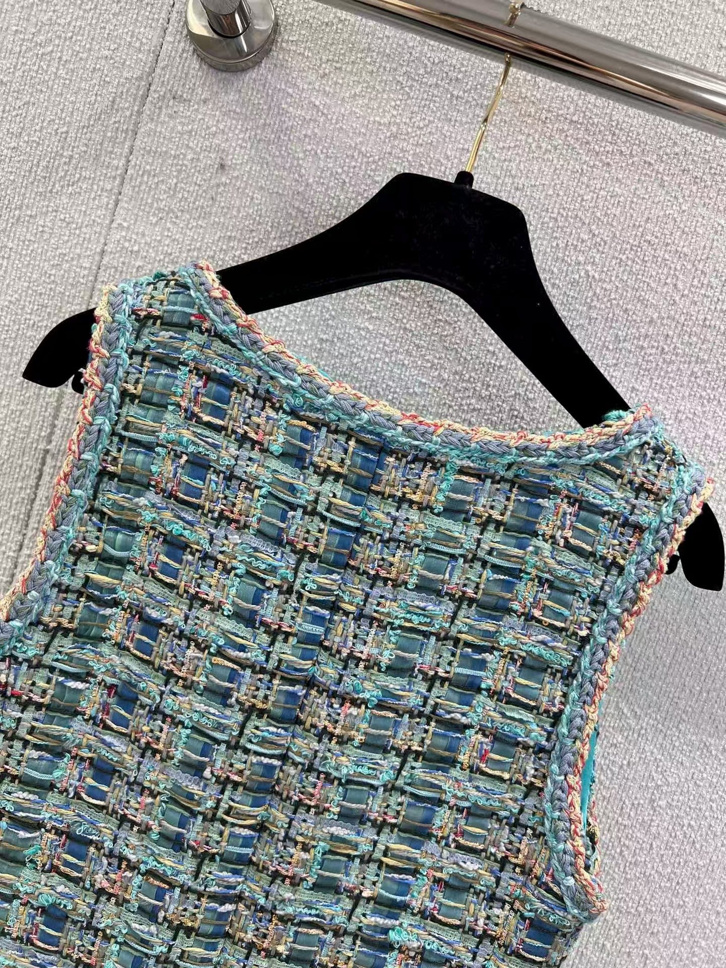 Blue green tweed sleeveless dress