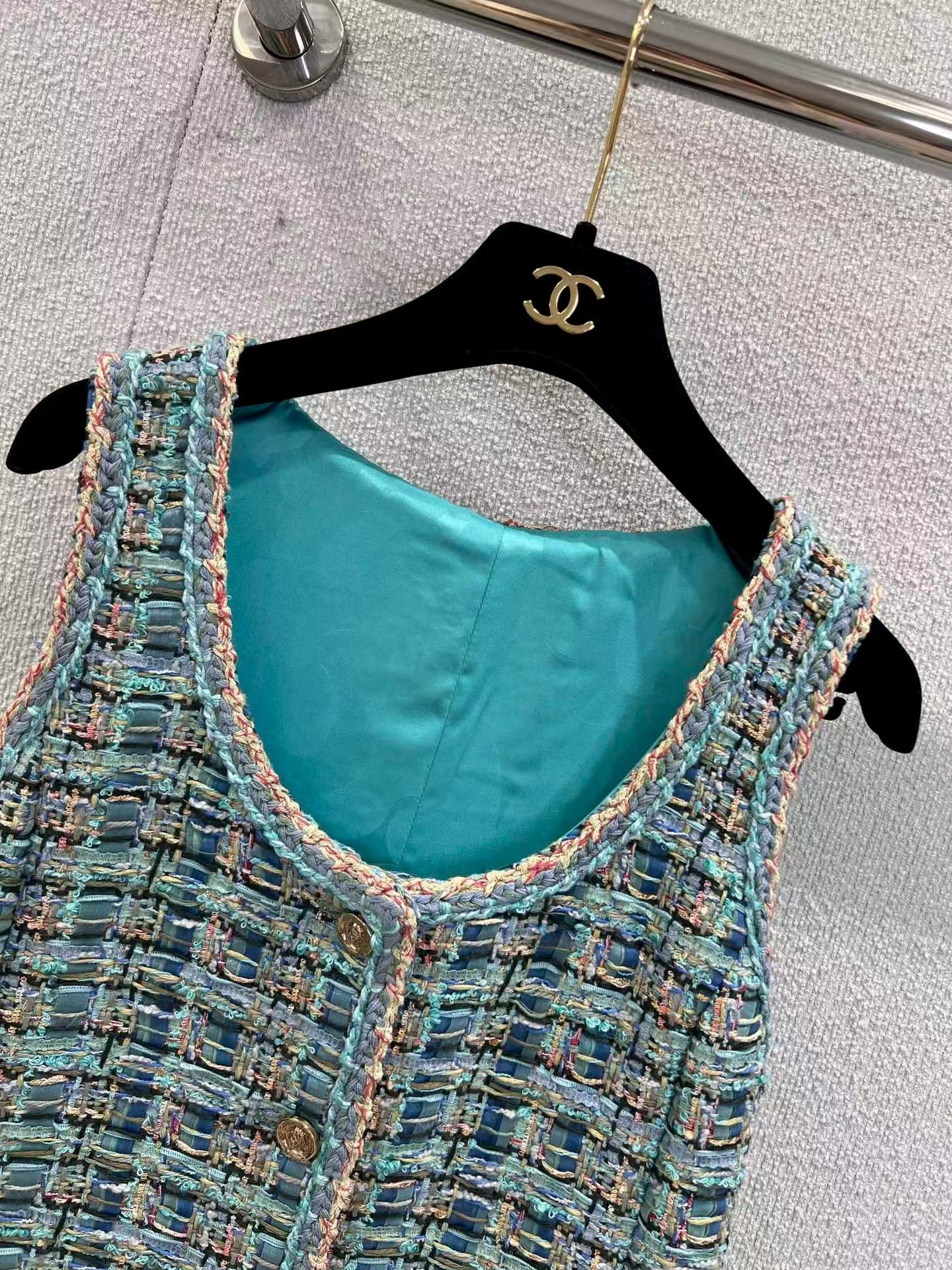 Blue green tweed sleeveless dress