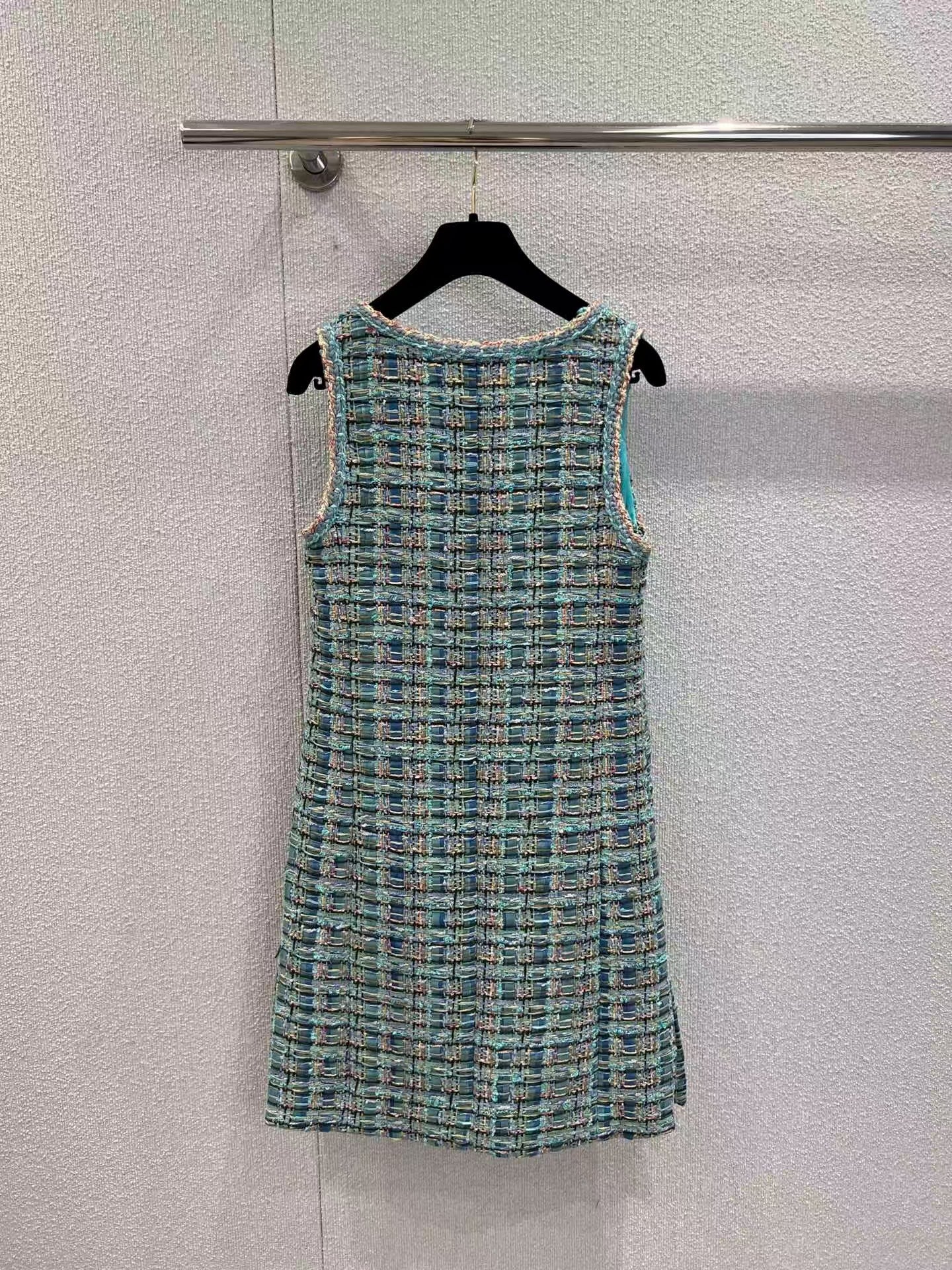 Blue green tweed sleeveless dress