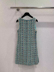 Blue green tweed sleeveless dress