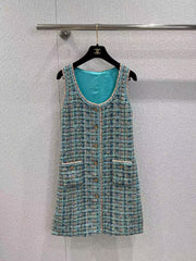 Blue green tweed sleeveless dress