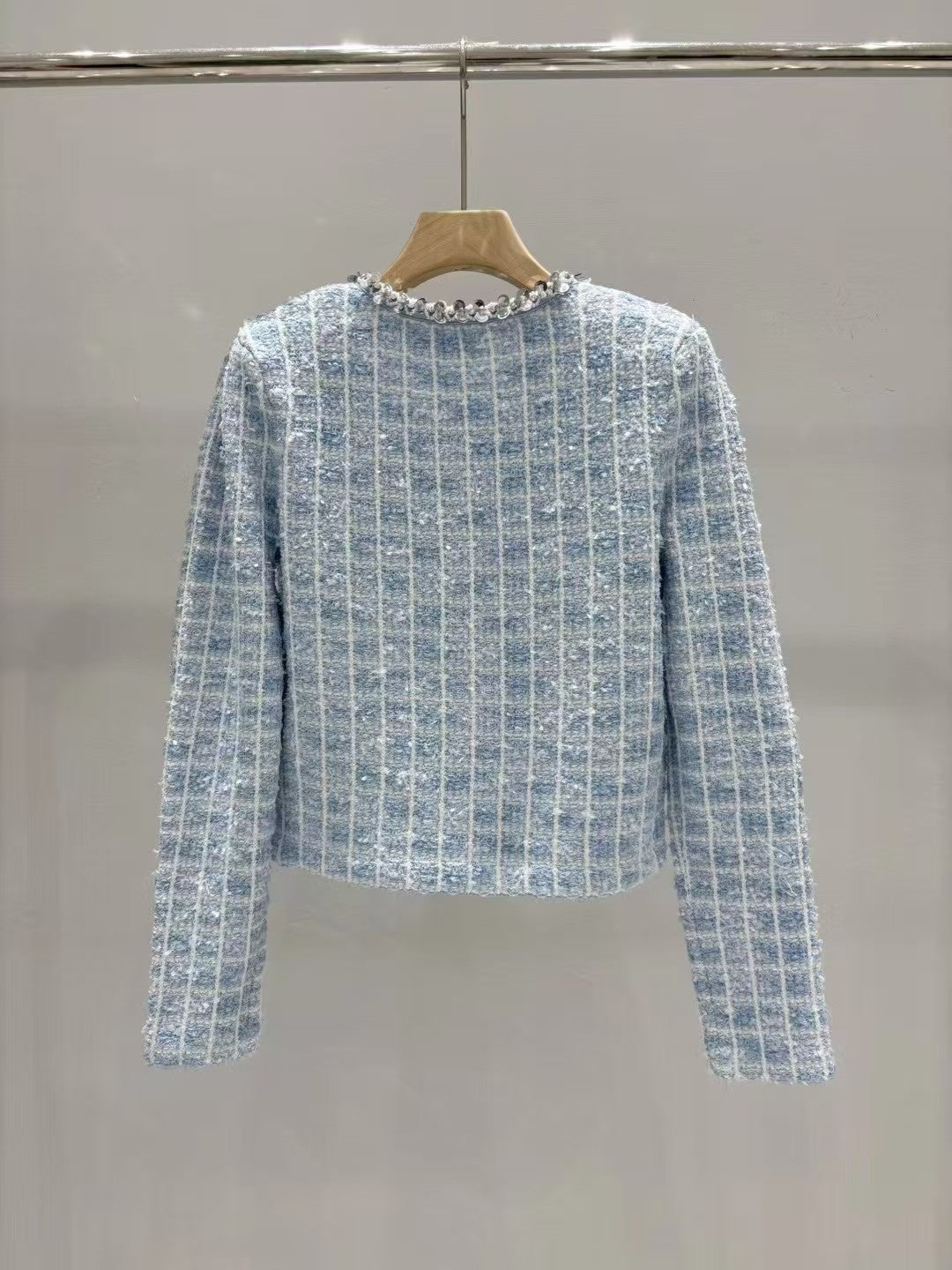 New blue mixed color nail bead knitted jacket cardigan