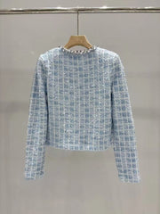 New blue mixed color nail bead knitted jacket cardigan